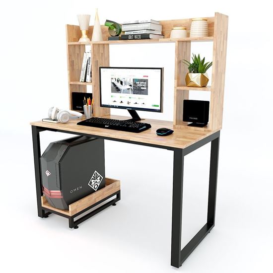 Bàn vi tính ComDesk liền kệ sách 120x60x145cm gỗ cao su COD68033