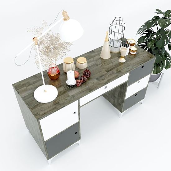 Bàn làm việc liền chân tủ hai bên 140x50cm gỗ cao su BD68047