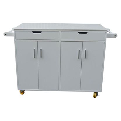 KB68018 - Bàn đảo bếp di động Full Trắng có bánh xe mặt đá (110x50x90cm)