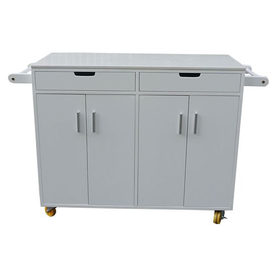 KB68018 - Bàn đảo bếp di động Full Trắng có bánh xe mặt đá (110x50x90cm)