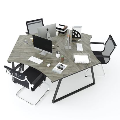 HBTH024 - Bàn cụm 3 người 240x208 Trapeze II Concept chân sắt lắp ráp