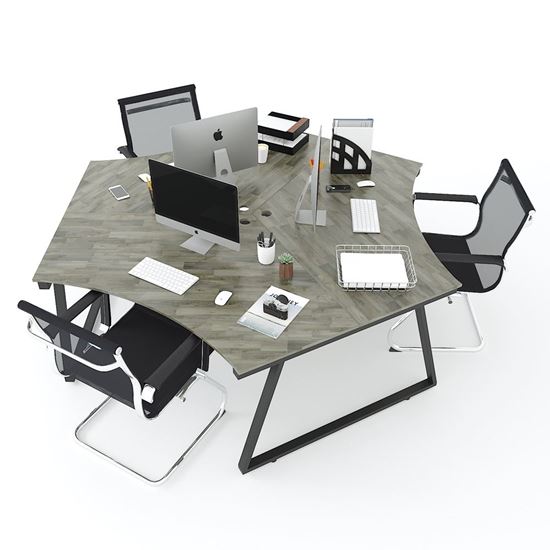 HBTH024 - Bàn cụm 3 người 240x208 Trapeze II Concept chân sắt lắp ráp