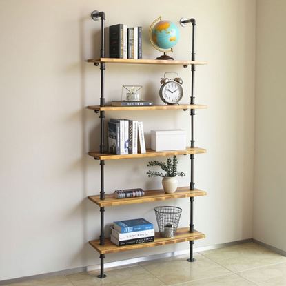 Kệ ống nước sắt 5 tầng gỗ Tràm treo áp tường 80x25x185cm - PPF011