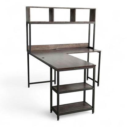 Bàn làm việc góc chữ L kết hợp kệ gỗ cao su chân sắt lắp ráp 160x140cm - CD68033