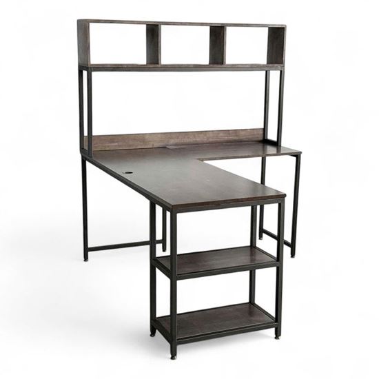 Bàn làm việc góc chữ L kết hợp kệ gỗ cao su chân sắt lắp ráp 160x140cm - CD68033