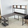 Bàn làm việc góc chữ L kết hợp kệ gỗ cao su chân sắt lắp ráp 160x140cm - CD68033