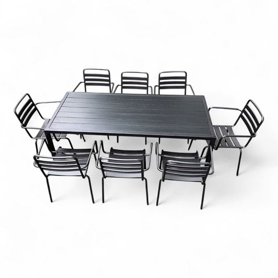 Bộ bàn 180cm và 8 ghế sắt ngoài trời - CBNT003