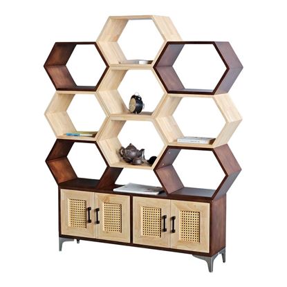 Kệ tổ ong có ngăn tủ 130x25x147cm gỗ cao su KS68282