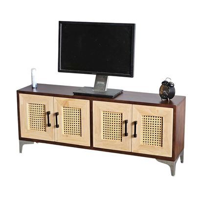 Tủ TV cửa lưới mắt cáo 120x25x55cm gỗ cao su KTV68115