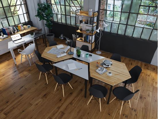 Cụm 6 bàn hình thang ghép lại gỗ cao su chân sắt MD68005