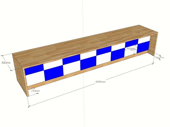 Quầy lễ tân trung tâm tiếng anh 400x80x75cm gỗ cao su BLT68003