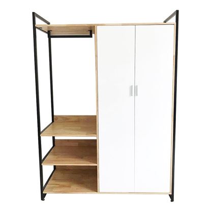 Tủ quần áo 2 cánh kết hợp kệ treo đồ 140x55x200cm gỗ cao su TQA68001