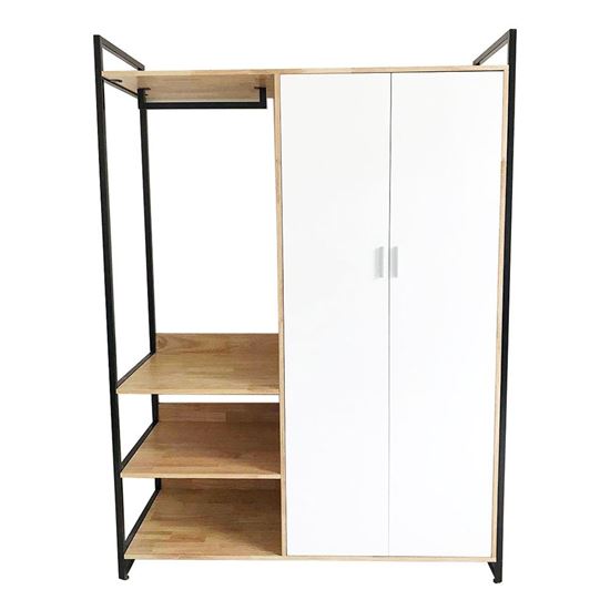 Tủ quần áo 2 cánh kết hợp kệ treo đồ 140x55x200cm gỗ cao su TQA68001