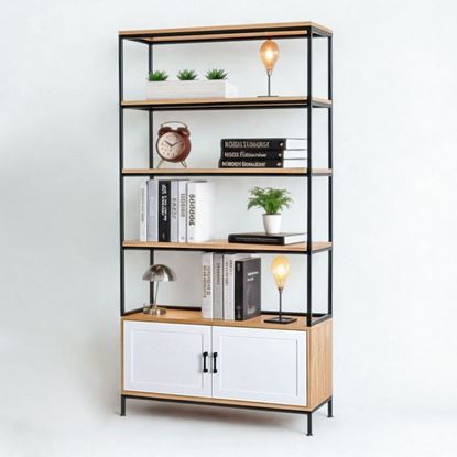 Kệ trưng bảy có ngăn tủ 100x35x190cm gỗ cao su KS68273