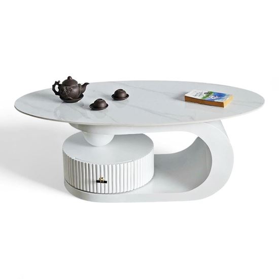 Bàn sofa elip có ngăn 120x60cm mặt đá ceramic TT68310