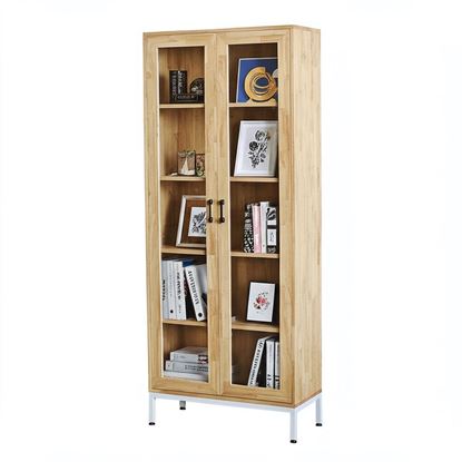 Tủ kính phòng khách 80x35x195cm gỗ cao su KTB68201