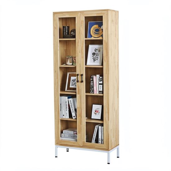 Tủ kính phòng khách 80x35x195cm gỗ cao su KTB68201