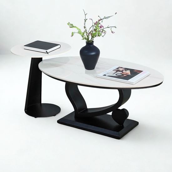 Bàn sofa đôi mặt đá ceramic chân sắt TT68287