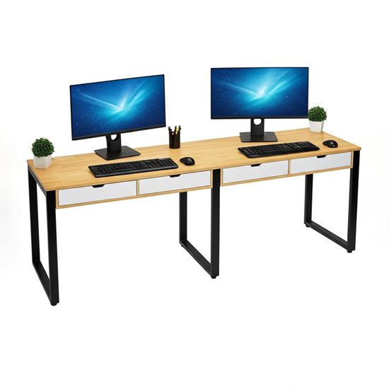 Cụm bàn 2 người có ngăn tủ 220x60cm gỗ cao su hệ Rectang HBRT097